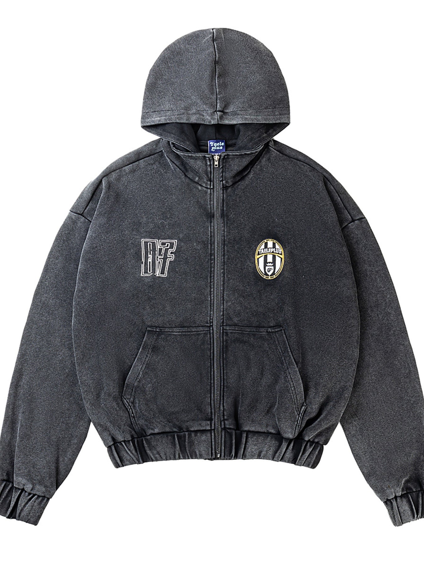 Embroidered Zip-Up Washed Hoodie