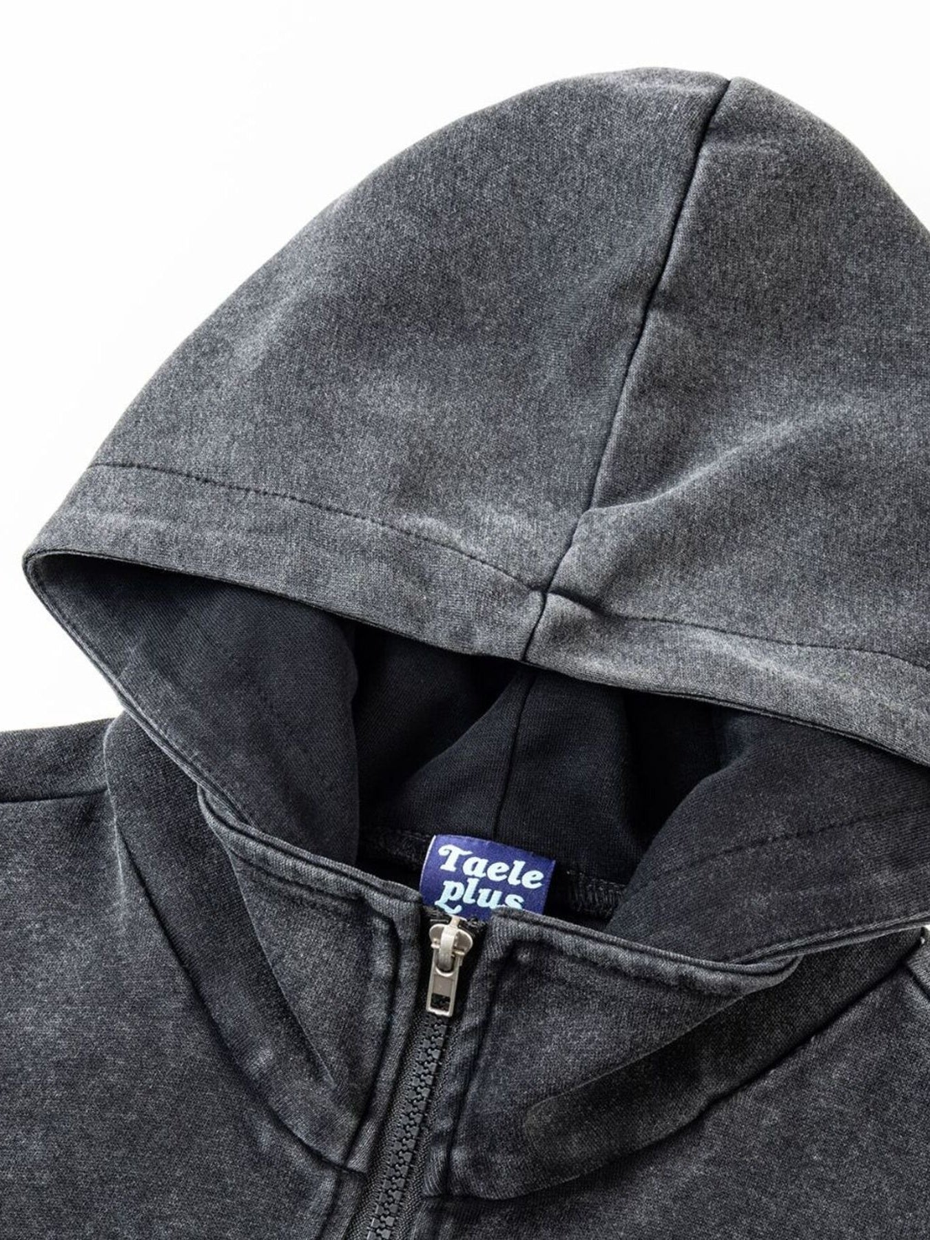 Embroidered Zip-Up Washed Hoodie